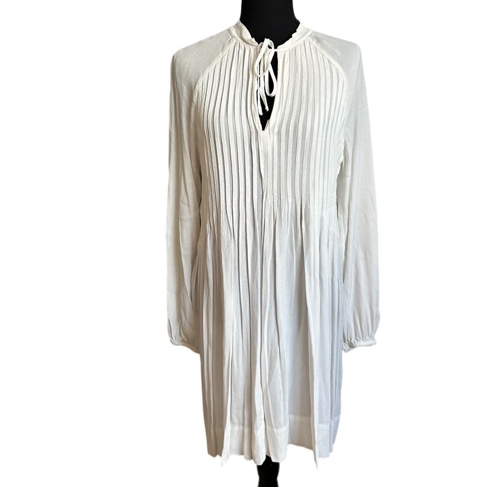 H&M White Long Sleeve Pleated Midi Dress Size 6 - Picture 4 of 17